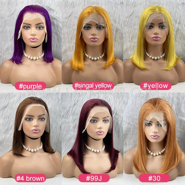 Different Color Choice Lace Frontal Bob Wig 150% Density Straight Hair Human Hair wear go