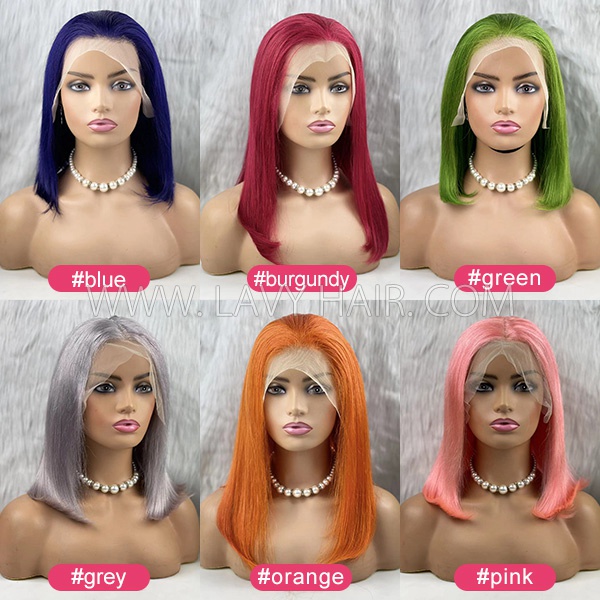 Different Color Choice Lace Frontal Bob Wig 150% Density Straight Hair Human Hair wear go