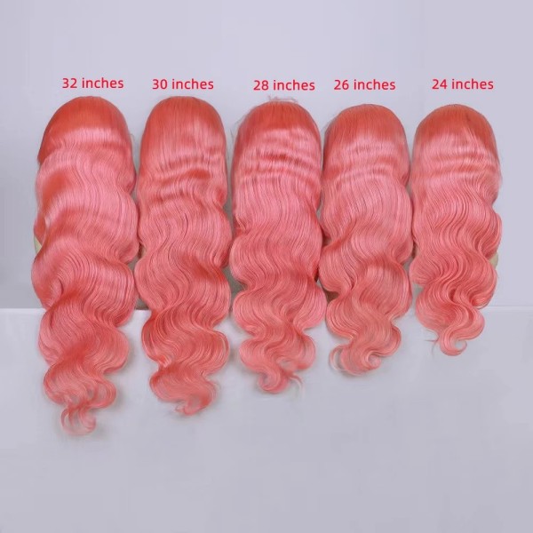 Pink Color 150% Density  Lace Frontal Wigs Straight Hair Human Hair