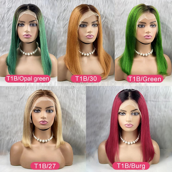 Different Color Choice Lace Frontal Bob Wig 150% Density Straight Hair Human Hair wear go