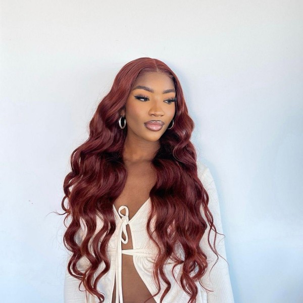 #33B Reddish Brown Color Body Wave Glueless 180% Density Lace Frontal Wigs