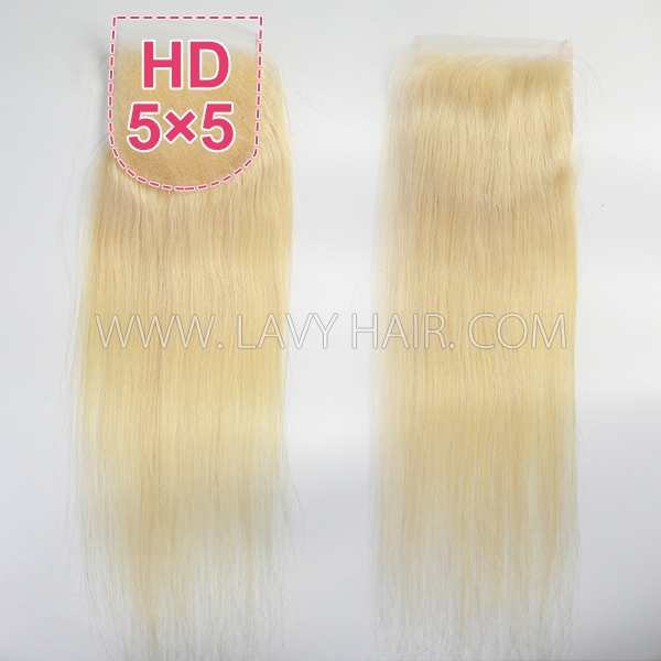 (New)Superior Grade #613 Blonde HD Lace Closure 4*4 5*5 6*6 7*7Human Hair Slightly Preplucked