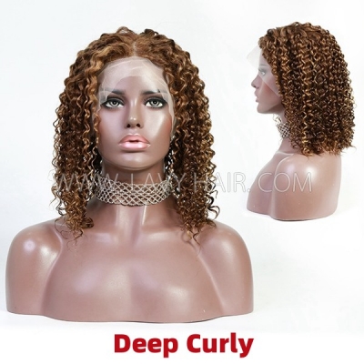 P4/27 Highlight Color Lace Frontal Bob Wig Deep Wave &Deep Curly  Human Virgin Hair