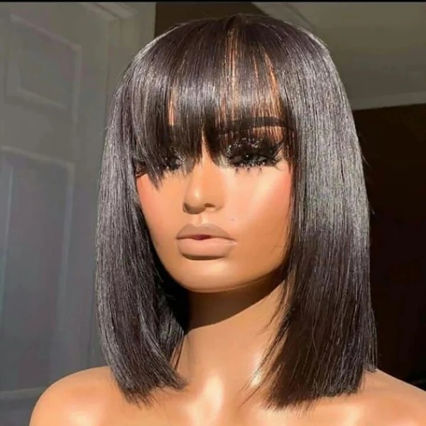 Buy One Get One Free Bob Wig With Bang 150% Density 13*4 Lace Frontal Blunt Cut Bob 100% Human Hair All Hair Texture link