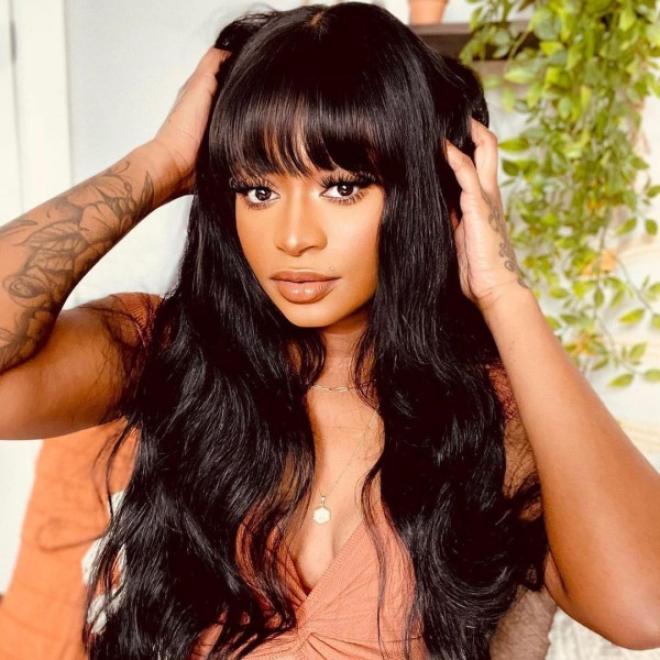 Bangs Fringe Lace Frontal Wig 150% Density Human Virgin Hair