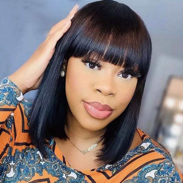 Buy One Get One Free Bob Wig With Bang 150% Density 13*4 Lace Frontal Blunt Cut Bob 100% Human Hair All Hair Texture link