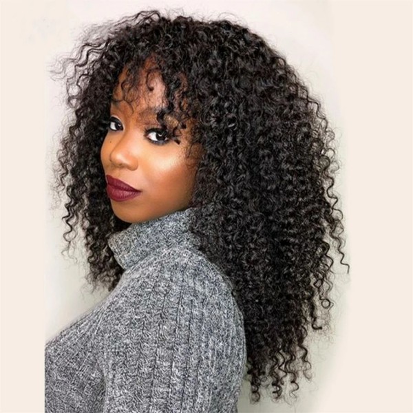 Bangs Fringe Lace Frontal Wig 150% Density Human Virgin Hair