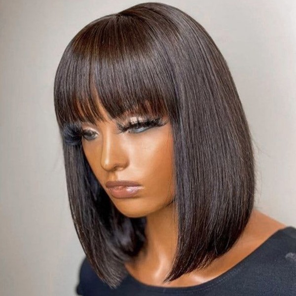 Buy One Get One Free Bob Wig With Bang 150% Density 13*4 Lace Frontal Blunt Cut Bob 100% Human Hair All Hair Texture link