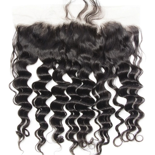 Superior Grade #1B Color Loose Deep Wave Ear to ear 13*4 Lace Frontal 4C Curly Edge Human hair Swiss lace