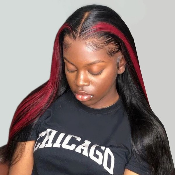 (All Texture Link)Glueless Wear Go Skunk Stripe Color 5*5 HD Lace Closure Wig 150% Density Human Virgin Hair