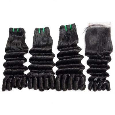 Super Double Drawn Funmi Texture Choice Bundles Closure Deal Virgin Human hair extensions Brazilian Peruvian Malaysian Indian European Cambodian