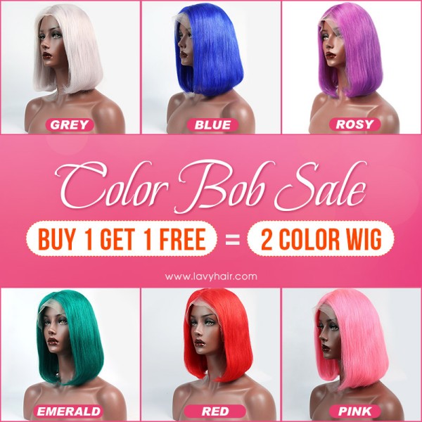 Buy One Get One Free Color Hair Bob Lace Frontal Bob Wig Straight Human Hair 150% Density