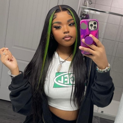 Skunk Stripe Color Glueless 5*5 HD Lace Closure Wig 150% Density Glueless Natural Human Virgin Hair