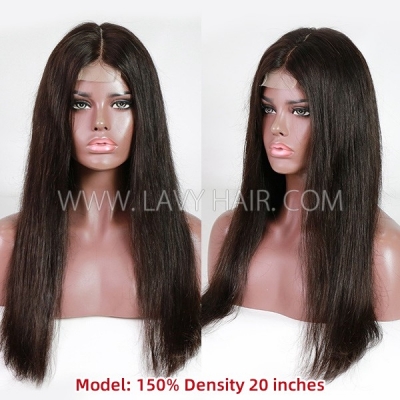 (New ) 2*6 Closure Wig Middle Part Natural Hairline 100% Human Hair Kinky Straight With Elastic Band