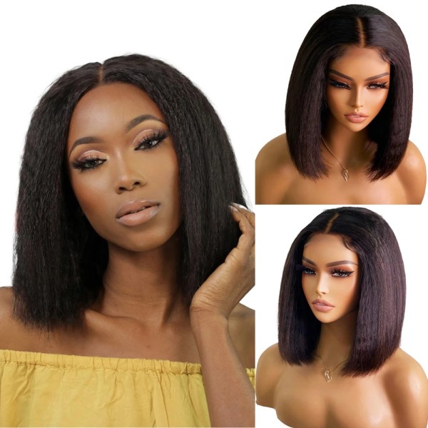 (All Texture Link)300% Density Thickness Short Bob Wig Blunt Cut Preplucked Glueless 100% Human hair Wear Go