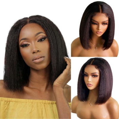 (All Texture Link)300% High Density 13*4 Full Frontal Bob Wig Thickness Blunt Cut Preplucked Glueless 100% Human hair
