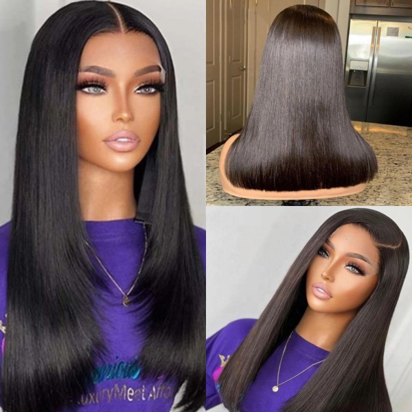 (All Texture Link) Double Drawn 100% Human Hair Pre Plucked 150% Density Sewing Wigs With Elastic Band Wear Go