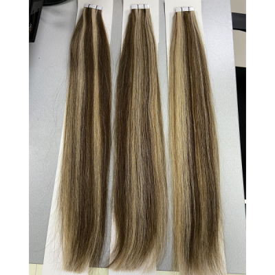 P4/27 Highlight Color Tape In Hair Extensions Human Virgin Hair 20 pcs 50 grams