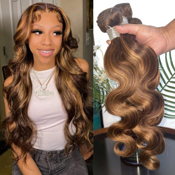 Highlight P4/27 Color Straight&Body wave&Deep wave Virgin Human hair extensions Brazilian Peruvian Malaysian Indian European Cambodian Burmese