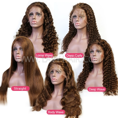 Buy One Get One Free #4 Chocolate Brown Color Lace Frontal Wigs 130% Density Straight/Wavy/Curly Human Hair Wear Go