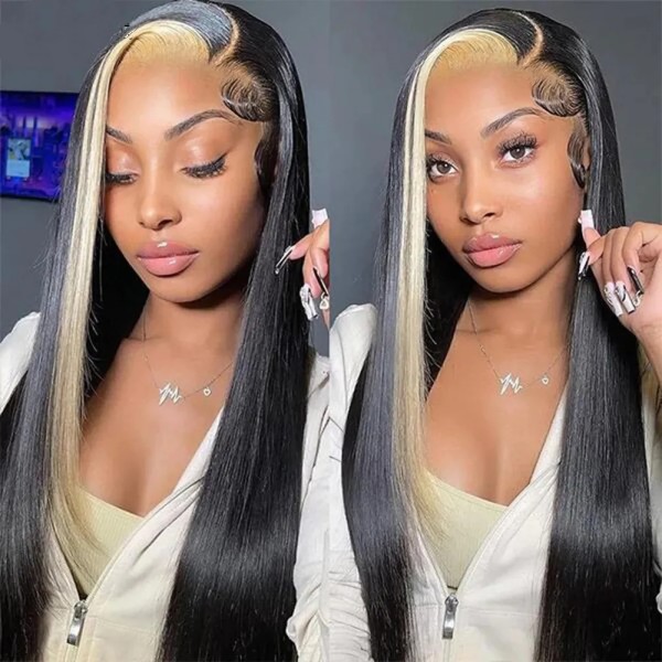 (All Texture Link)Strunk Stripe Highlight Color Wig Preplucked 180% Density Lace Front Wigs Human Wear Go Virgin Hair Wig