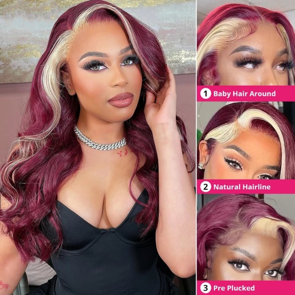 (All Texture Link)Strunk Stripe Highlight Color Wig Preplucked 180% Density Lace Front Wigs Human Wear Go Virgin Hair Wig