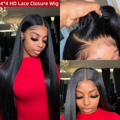 (Update)Pre Cut Glueless Undetectable HD Lace 4*4 Closure Wig Wear And Go 150% 200% Density 100% Real Human Hair Preplucked Hairline