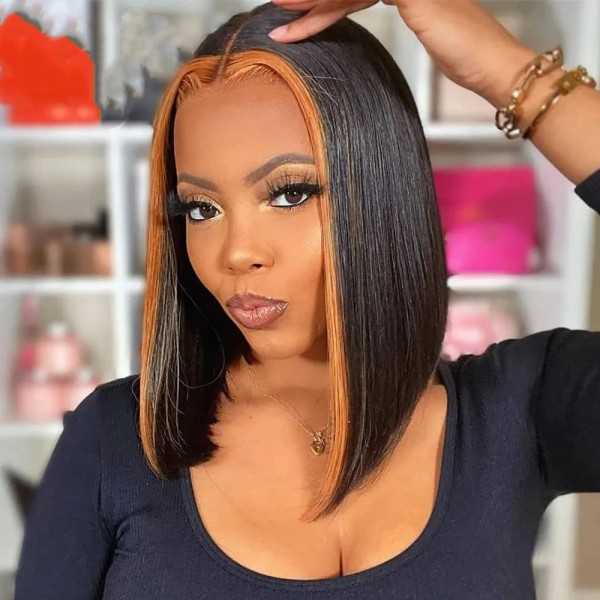 Wear Go Glueless Strunk Stripe Color Bob Wig Invisible Melted Lace 150% Density 100% Real Human hair Straight /Kinky curly /Deep Wave /Water wave