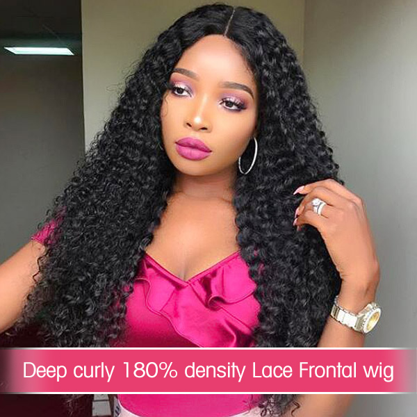 130%&180%&300% Density Deep Curly Preplucked Glueless 13*4 Lace Front Wigs Human Hair Wet Curl