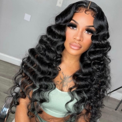 130%&180%&300% Density Loose Wave 13*4 Lace Frontal Wigs Human Hair Preplucked With Natural Hairline