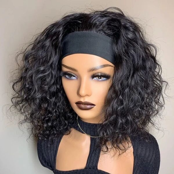 (All Texture Link)Blunt Cut Bob Wig Scarf Headband Wig 150%&200% Density With Adjustable Velcro 100% Human Virgin Hair Wear Go Glueless One Extra Band