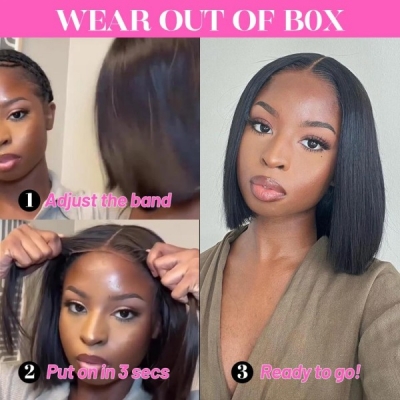 (All Texture Link) Glueless Wear Go HD Lace Bob Wigs Blunt Cut Invisible Melted Hairline 100% Human Hair 150% Density Wear Go Pre Cut Lace