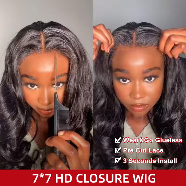 (All Texture Link) Glueless Wear Go Pre Bleached HD Lace 7*7 Lace Closure Wig Perfect Blend Hairline 150% & 200% Density 100% Human Hair