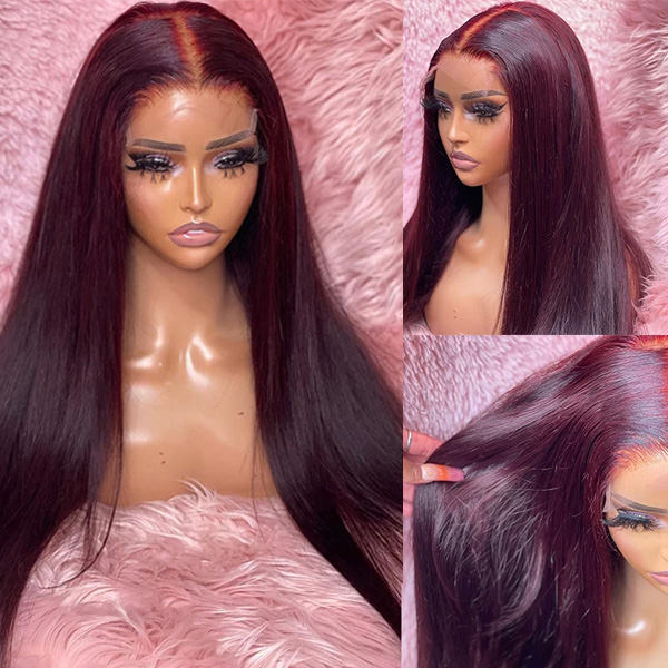 (All Texture Link) Glueless Wear Go 99J Color Undetectable 5*5 HD Lace Closure Wig 150% Density Human Virgin Hair