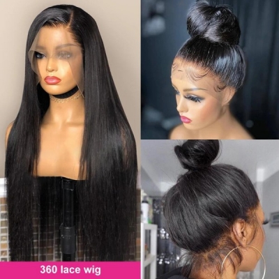 180% Density Ponytail Wig 360 Lace Frontal Wigs HD Lace & Transparent Lace Straight Hair Human Virgin Hair