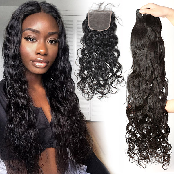 Superior Grade 3 bundles with 4*4 5*5 lace closure Natural Wave Transparent /HD Lace Virgin hair Brazilian Peruvian Malaysian Indian