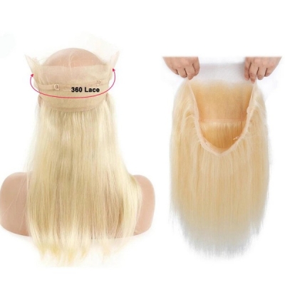 Superior Grade #613 Blonde Color 360 Lace Frontal Transparent  Lace Human hair Swiss lace