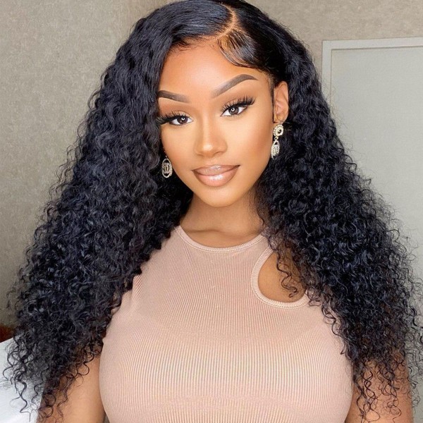 130%&180%&300% Density Deep Curly Preplucked Glueless 13*4 Lace Front Wigs Human Hair Wet Curl