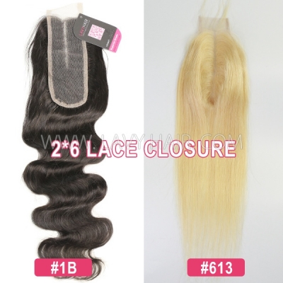 Superior Grade Top Quality 2*6" Lace Closure Kim-Kay Closure straight and body wave Human Hair Swiss lace Middle Part