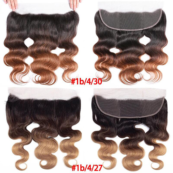 T1B/4/27 T1B/4/30 Ombre Color Ear to ear 13*4 Transparent Lace Frontal Pre plucked Hairline Human hair Swiss lace
