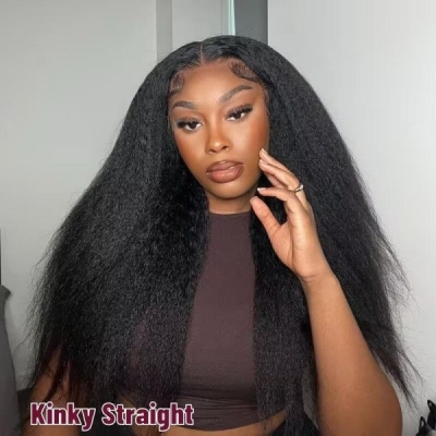 Kinky Straight 200% Density HD Lace 4×4 5×5 13×4 13×6 Full Frontal Wigs Human Virgin Hair With Preplucked Hairline Bleached Knot