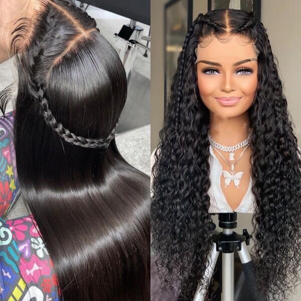 (All Texture Link)150% Density HD Lace Glueless Wear Go Pre Bleached Single Knot 100% Real Human Hair Pre Plucked Straight/Wavy/Curly
