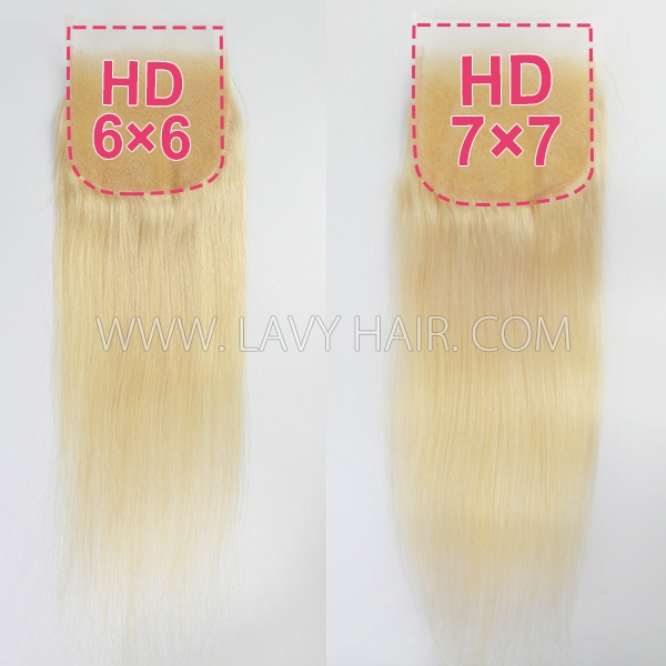 (New)Superior Grade #613 Blonde HD Lace Closure 4*4 5*5 6*6 7*7Human Hair Slightly Preplucked