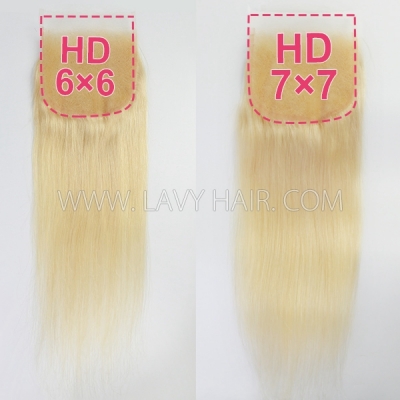 (New)Superior Grade #613 Blonde HD Lace Closure 4*4 5*5 6*6 7*7Human Hair Slightly Preplucked