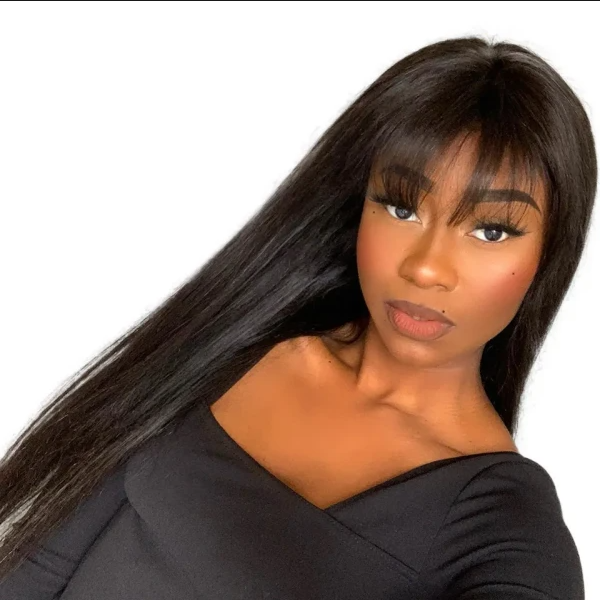 Bangs Fringe Lace Frontal Wig 150% Density Human Virgin Hair