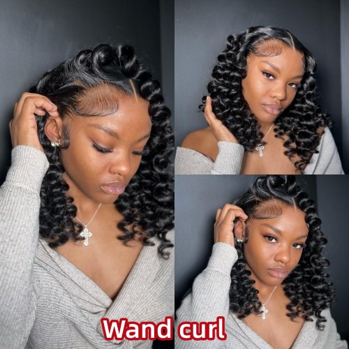 Glueless Wear Go Wand Curl 200% Density HD Lace 4×4 5×5 13×4 13×6 Full Frontal Wigs Human Virgin Hair Pre Plucked Pre Bleached Knot