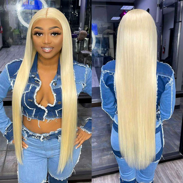 (All Texture Link) 613 Blonde Undetectable HD Lace Full Lace Wigs 130% Density Blonde Straight Hair Human Hair