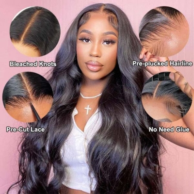 Glueless Wear Go Body Wave 200% Density HD Lace 4×4 5×5 13×4 13×6 Full Frontal Wigs 100% Human Hair Pre Plucked Pre Bleached