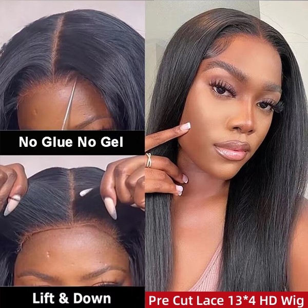 (All Texture Link) Breathable Cap Glueless HD Lace Wigs 150% Density 100% Real Human Hair Preplucked Wear Go Straight/Wavy/Curly