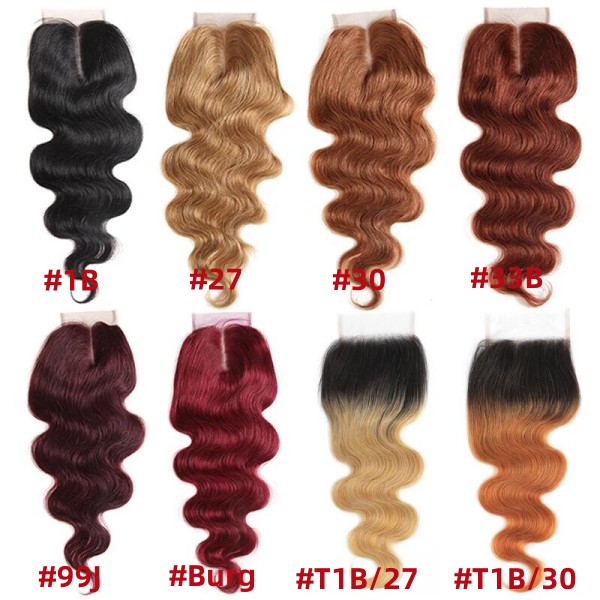 #27 #30 #99J #Burg #33B Color Hair Lace closure 4*4 Human hair Transparent Lace Swiss lace